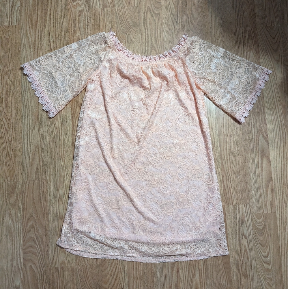MIHOLL Off the Shoulder Lace Pink Dress Size M
